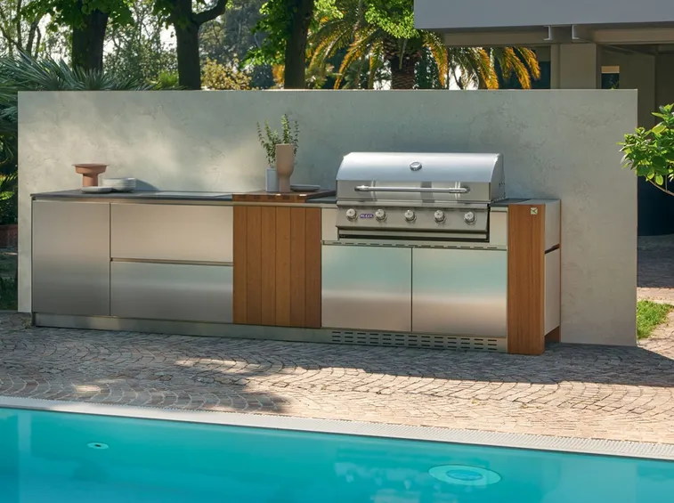 Strumenti e metodi di pulizia per ogni componente (foto Barbecue Aster Cucine Outdoor lineare)
