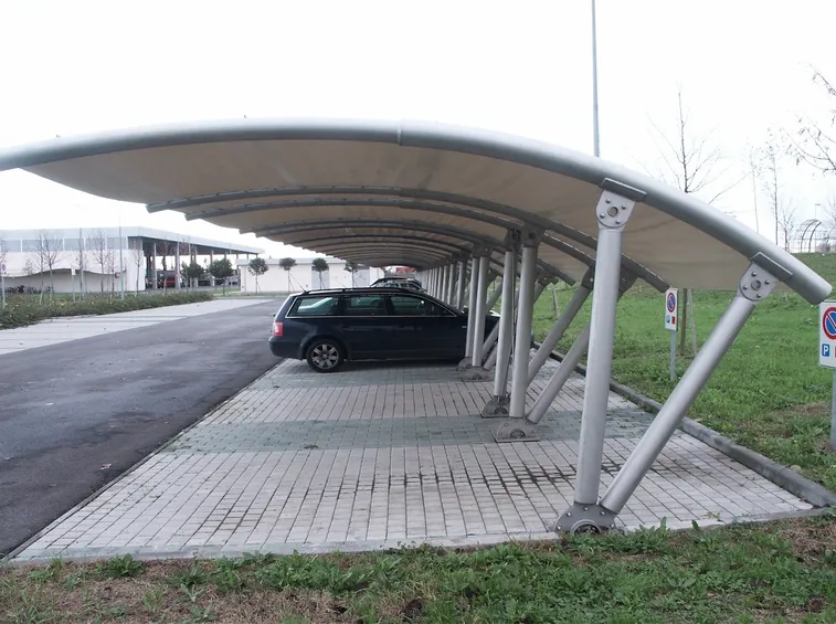 Pensilina in acciaio inox e vetro