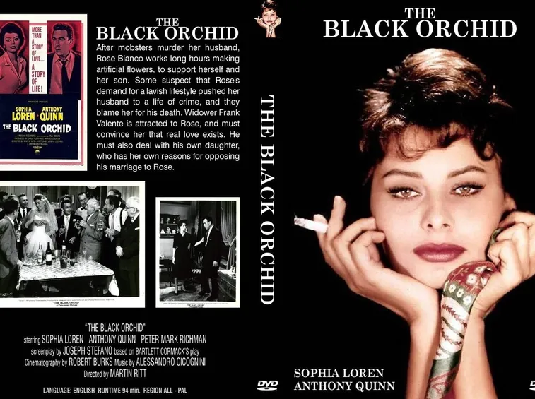 Una giovanissima Sofia Loren nella locandina del film Black Orchid del 1958