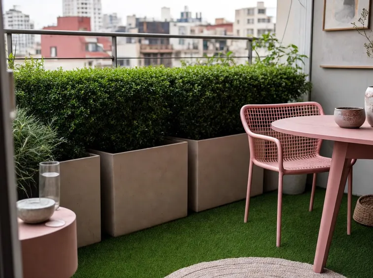Tipico esempio di siepe sempreverde su un balcone.